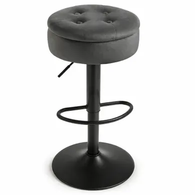 Tabouret De Bar En Velours, Avec Rangement, Hauteur Réglable Et Pivotant 360°, Gris Foncé