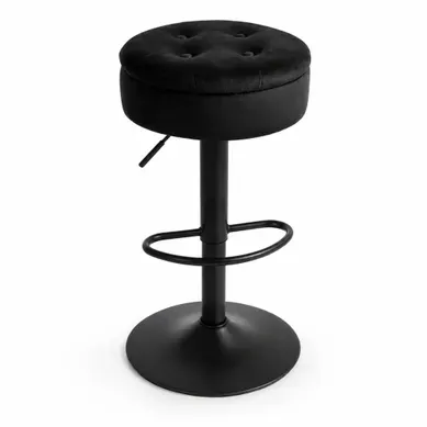 Tabouret De Bar En Velours, Avec Rangement, Hauteur Réglable Et Rotation 360°, Noir