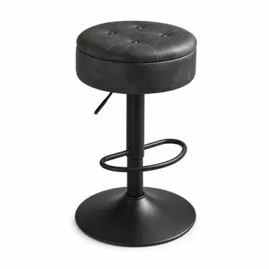 Tabouret De Bar En Simili, Avec Rangement, Hauteur Réglable Et Pivotant 360°, Anthracite