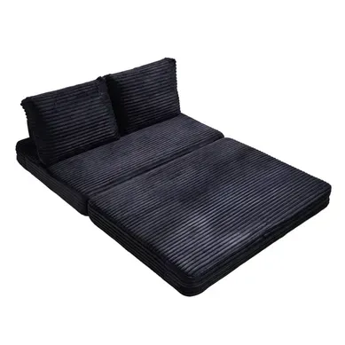 Canapé Compressé Convertible 2 Places En Tissu, Avec Dossier Amovible, Noir Canapé Compressé Convertible 2 Places En Tissu, Avec Dossier Amovible, Noir