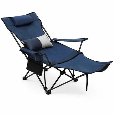 Chaise Longue D'extérieur Compressé En Oxford, Avec Dossier Réglable Et Repose-pieds, Bleu Chaise Longue D'extérieur Compressé En Oxford, Avec Dossier Réglable Et Repose-pieds, Bleu