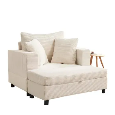Méridienne En Velours Côtelé, Avec Repose-pied Et Rangement, Pour Salon, Beige