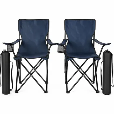 Lot De 2 Chaises De Camping Pliantes En Oxford, Avec Porte-gobelet Et Poche Filet, Bleu Marine Lot De 2 Chaises De Camping Pliantes En Oxford, Avec Porte-gobelet Et Poche Filet, Bleu Marine