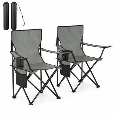 Lot De 2 Chaises De Camping Pliantes En Oxford, Avec Porte-gobelet Et Poche Latérale, Gris Foncé Lot De 2 Chaises De Camping Pliantes En Oxford, Avec Porte-gobelet Et Poche Latérale, Gris Foncé