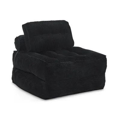 Fauteuil Compressé Convertible En Corduroy, Avec Dossier Réglable, Noir Fauteuil Compressé Convertible En Corduroy, Avec Dossier Réglable, Noir