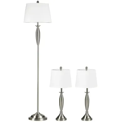 Lampadaire Et 2 Lampes De Table E27 162 Cm Argent Et Blanc Lampadaire Et 2 Lampes De Table E27 162 Cm Argent Et Blanc