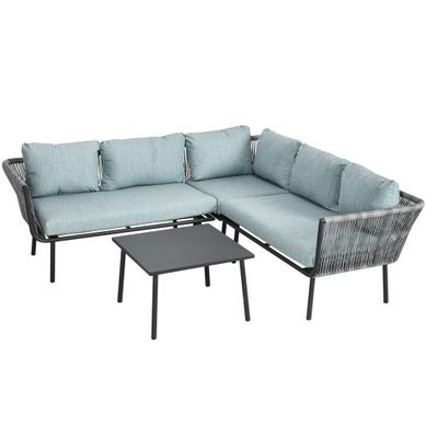 Salon De Jardin 4 Pièces Avec Coussins, Canapé D'angle Et Table Basse, Gris