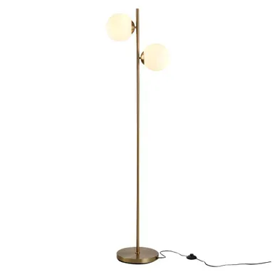 Lampadaire 165 Cm À 2 Lumières En Verre Et Acier, Doré Et Blanc Lampadaire 165 Cm À 2 Lumières En Verre Et Acier, Doré Et Blanc
