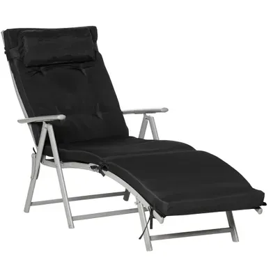 Chaise Longue Pliante 7 Positions Avec Coussin 137 Cm Noir Chaise Longue Pliante 7 Positions Avec Coussin 137 Cm Noir