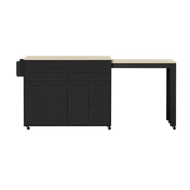 Îlot De Cuisine à Roulettes Avec Plateau Coulissant 112-180,5 Cm Noir Et Naturel