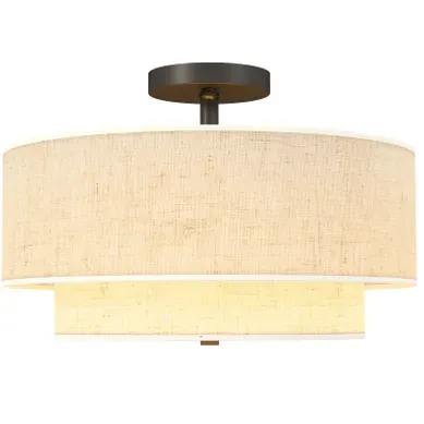 Plafonnier Double Abat-jour Effet Lin 40 Cm Crème
