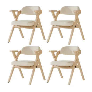 4 Chaises De Salle À Manger Pliables En Bois, Beige 4 Chaises De Salle À Manger Pliables En Bois, Beige