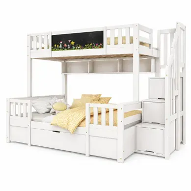Lit Superposé Pour 3 Enfants 90/140 x 200 Cm Blanc Avec Tableau Noir Et Rangements Lit Superposé Pour 3 Enfants 90/140 x 200 Cm Blanc Avec Tableau Noir Et Rangements