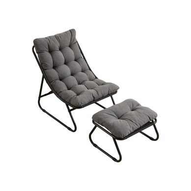 Chaise De Salon D'extérieur Avec Pouf, Gris Et Noir Chaise De Salon D'extérieur Avec Pouf, Gris Et Noir