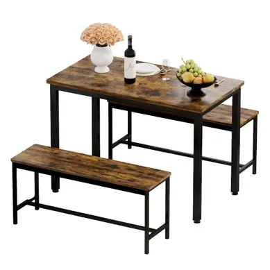 Ensemble Table De Repas 110 X 60 X 75 Cm Noir Et Marron Rustique Avec 2 Bancs Ensemble Table De Repas 110 X 60 X 75 Cm Noir Et Marron Rustique Avec 2 Bancs