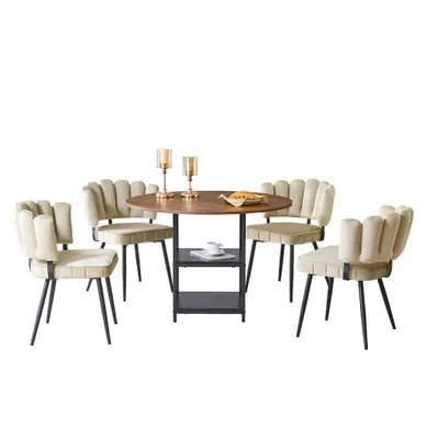 Table Et Chaises De Salle À Manger Rondes 107 Cm Aspect Noyer Et Noir, 4 Places Table Et Chaises De Salle À Manger Rondes 107 Cm Aspect Noyer Et Noir, 4 Places