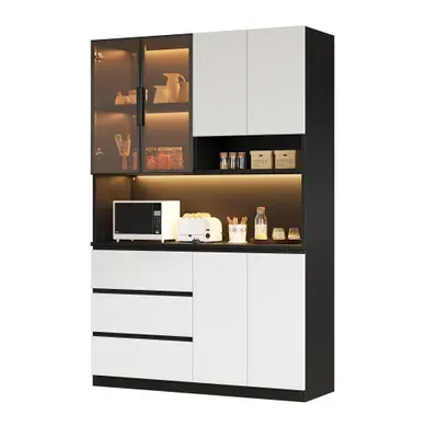 Buffet Haut De Cuisine Avec LED 120,5 X 40 X 180 Cm Noir Et Blanc Buffet Haut De Cuisine Avec LED 120,5 X 40 X 180 Cm Noir Et Blanc