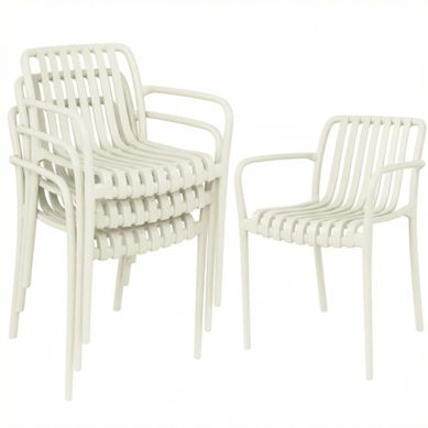 Lot De 4 Chaises De Jardin Empilables Avec Accoudoirs 55 X 58,5 X 81,5 Cm Crème Lot De 4 Chaises De Jardin Empilables Avec Accoudoirs 55 X 58,5 X 81,5 Cm Crème