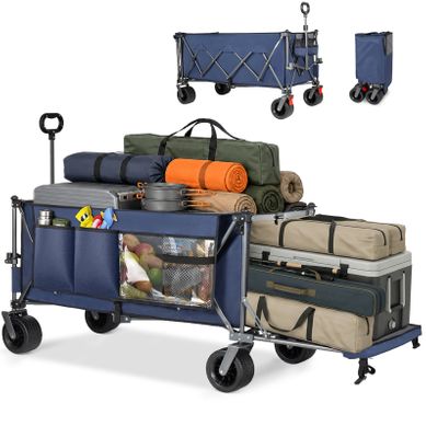 Chariot Pliable 180 Cm Avec Ridelle Arrière Extensible Bleu Chariot Pliable 180 Cm Avec Ridelle Arrière Extensible Bleu