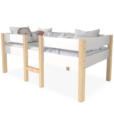 Lit Enfant Mi-hauteur 90 × 190 Cm Avec Barrière, échelle Et Espace Sous Lit, Bois Blanc