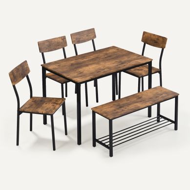 Ensemble Table Et Chaises Avec Table, 4 Chaises Et Banc - Mdf - Marron Ensemble Table Et Chaises Avec Table, 4 Chaises Et Banc - Mdf - Marron