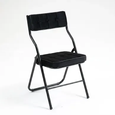 Chaise De Salle À Manger - Lot De 2 - Pliante, Assise Rembourrée - Velours - Noir Chaise De Salle À Manger - Lot De 2 - Pliante, Assise Rembourrée - Velours - Noir