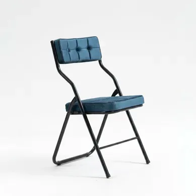 Chaise Pliante De Salle À Manger - Lot De 2 - Assise Rembourrée - Velours - Bleu Chaise Pliante De Salle À Manger - Lot De 2 - Assise Rembourrée - Velours - Bleu