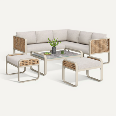 Salon De Jardin Avec 2 Canapés, 1 Fauteuil, 2 Poufs Et Table Basse - Rattan - Beige Salon De Jardin Avec 2 Canapés, 1 Fauteuil, 2 Poufs Et Table Basse - Rattan - Beige