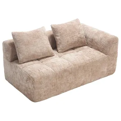 Canapé Compressé 2 Places En Chenille Avec Poche Latérale Et Coussin - Kaki Canapé Compressé 2 Places En Chenille Avec Poche Latérale Et Coussin - Kaki