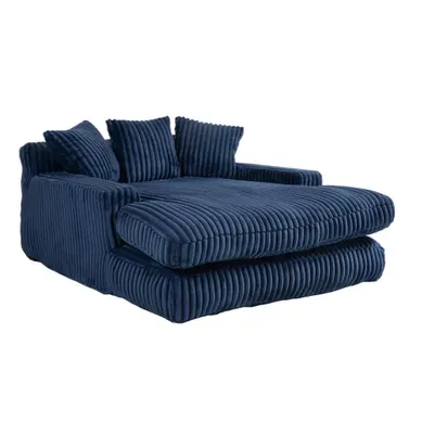 Méridienne Compressé Chaise Longue en Cordon - 3 Coussins - Bleu Marine - 125×155×63 cm Méridienne Compressé Chaise Longue en Cordon - 3 Coussins - Bleu Marine - 125×155×63 cm