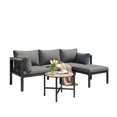 Salon De Jardin Avec Canapé, Table Basse Et Pouf Modulable - Polyester - Gris Salon De Jardin Avec Canapé, Table Basse Et Pouf Modulable - Polyester - Gris
