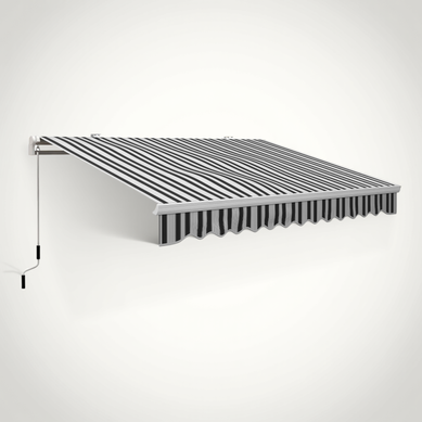 Store Banne Manuel Rétractable Avec Manivelle, Protection Uv, Aluminium, Blanc