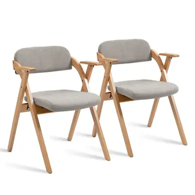 Chaise - Lot De 2 - Pliable Avec Accoudoirs Et Assise Rembourrée - Lin - Gris Chaise - Lot De 2 - Pliable Avec Accoudoirs Et Assise Rembourrée - Lin - Gris