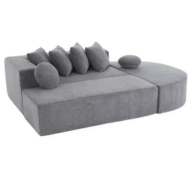 Canapé Compressé Modulaire Convertible En Chenille Avec Coussins - Gris Canapé Compressé Modulaire Convertible En Chenille Avec Coussins - Gris