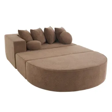 Canapé Compressé Modulaire Convertible En Chenille Avec 4 Coussins Et 2 Coussins Ronds - Marron Canapé Compressé Modulaire Convertible En Chenille Avec 4 Coussins Et 2 Coussins Ronds - Marron
