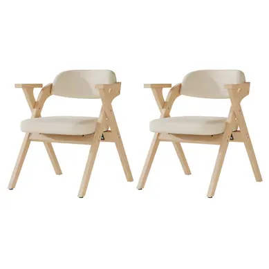 Chaise De Salle À Manger - Lot De 2 - Pliable Avec Accoudoirs - Lin - Beige Chaise De Salle À Manger - Lot De 2 - Pliable Avec Accoudoirs - Lin - Beige