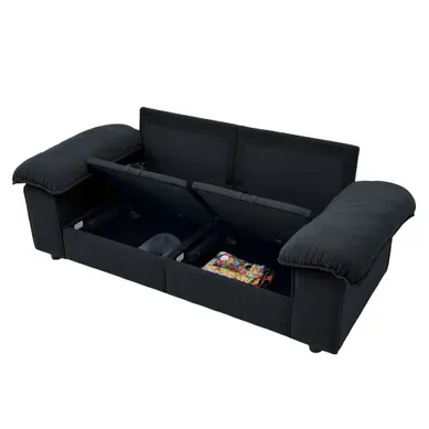 Canapé Droit 2 Places En Polyester Avec Rangement Intégré Et Coussins - Noir Canapé Droit 2 Places En Polyester Avec Rangement Intégré Et Coussins - Noir