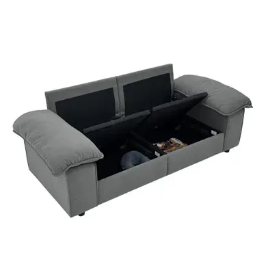 Canapé Droit Avec Rangement, Assise À Ressorts Ensachés Et Accoudoirs Larges - Gris Canapé Droit Avec Rangement, Assise À Ressorts Ensachés Et Accoudoirs Larges - Gris