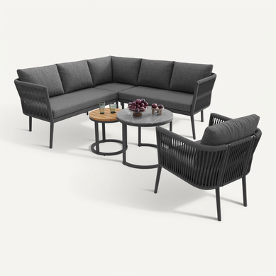 Salon De Jardin 5-6 Places En Oléfine Avec 4 Assises Et 2 Tables - Modulaire - Gris