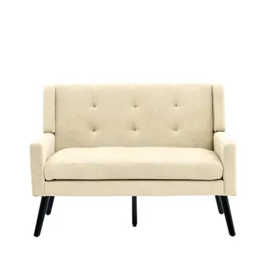 Banquette - 2 Places - Capitonnage Boutonné Et Pieds Antidérapants - Lin - Beige