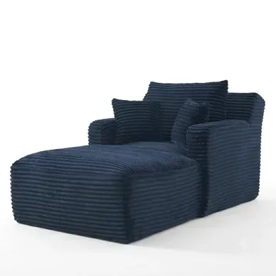 Méridienne En Velours Côtelé Avec Mousse Haute Densité Et Ressorts Ensachés - Bleu Méridienne En Velours Côtelé Avec Mousse Haute Densité Et Ressorts Ensachés - Bleu