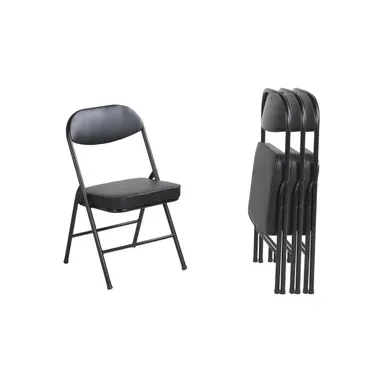 Chaise Pliante - Lot De 4 - Assise Rembourrée Et Structure Pliable - Simili - Noir Chaise Pliante - Lot De 4 - Assise Rembourrée Et Structure Pliable - Simili - Noir