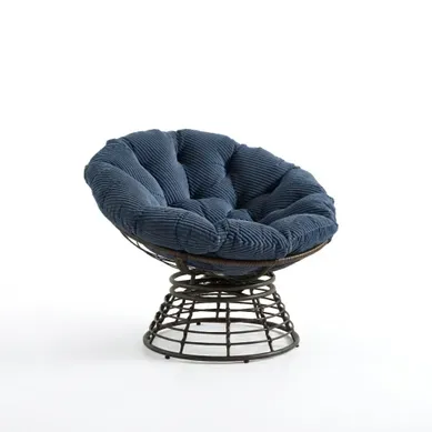 Fauteuil Papasan - Pivotant 360° - Coussin Rembourré - Acier - Bleu Marine - 92 X 67 Cm Fauteuil Papasan - Pivotant 360° - Coussin Rembourré - Acier - Bleu Marine - 92 X 67 Cm