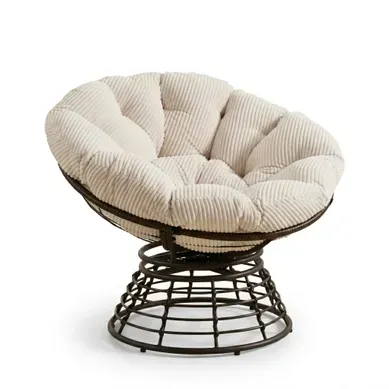 Fauteuil Papasan Pivotant - Coussin épais - Acier Et Rotin Pe - Blanc - 92 X 67 Cm Fauteuil Papasan Pivotant - Coussin épais - Acier Et Rotin Pe - Blanc - 92 X 67 Cm