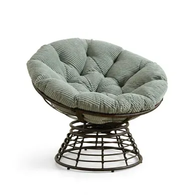 Fauteuil Papasan - Pivotant À 360° - Coussin épais - Acier - Vert Clair - D.92 X 67 Cm Fauteuil Papasan - Pivotant À 360° - Coussin épais - Acier - Vert Clair - D.92 X 67 Cm