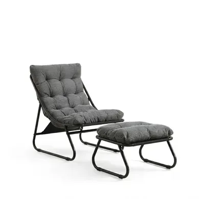 Fauteuil De Jardin Avec Repose-pieds - Structure En Acier - Gris - 65 X 78 X 86 Cm Fauteuil De Jardin Avec Repose-pieds - Structure En Acier - Gris - 65 X 78 X 86 Cm