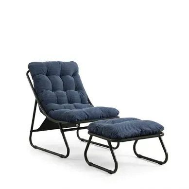 Fauteuil De Jardin Avec Repose-pieds - Structure En Acier - Bleu Marine - 65 X 78 X 86 Cm Fauteuil De Jardin Avec Repose-pieds - Structure En Acier - Bleu Marine - 65 X 78 X 86 Cm