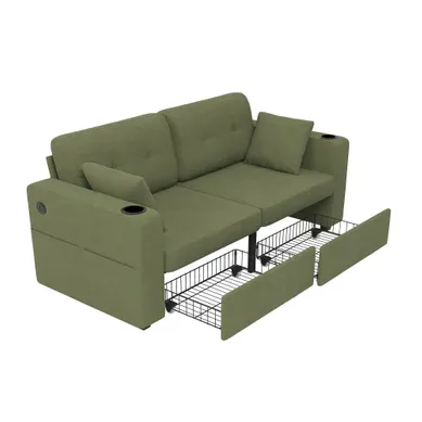 Canapé Droit 2 Places En Chenille Avec USB, Porte-gobelets Et Rangement - Olive Canapé Droit 2 Places En Chenille Avec USB, Porte-gobelets Et Rangement - Olive