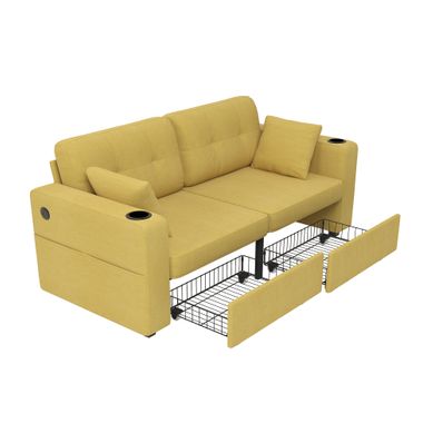 Canapé Droit - 2 Places - USB, Rangement Et Porte-gobelets - Chenille - Jaune Moutarde Canapé Droit - 2 Places - USB, Rangement Et Porte-gobelets - Chenille - Jaune Moutarde