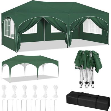 Kiosque De Jardin Pliable Avec 6 Parois Amovibles, Hauteur Réglable, Vert 3 X 6 M